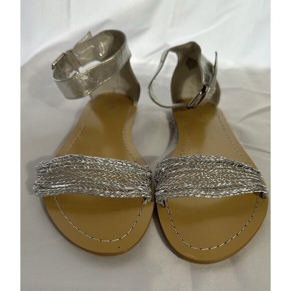 Women’s Silver Nine West Open Toe Closed Back Ankle Wrap Sandals Size 8 - Picture 2 of 7